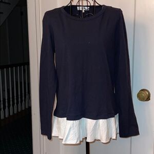 Clu navy L/S  T-shirt w white ruffle - S